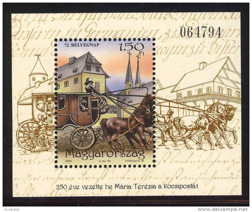 HUNGARY - 1999. S/S - 72nd Stampday / Mailing Coach  MNH! ! Mi:Bl.251. - Unused Stamps
