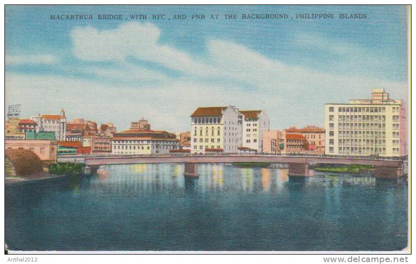 Litho MacArthur Bridge With RFC And PNB At The Background Philippine Islands Um 1930 - Filippine