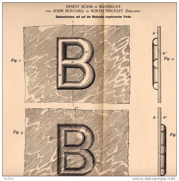 Original Patentschrift - J. Burchell In Barnsbury And Finchley , 1894 , Glass Advertising , Showcase !!! - Glass & Crystal