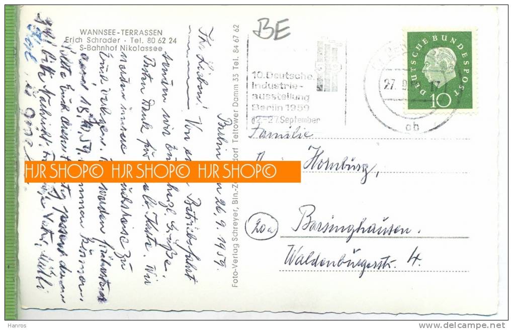 Berlin, Wannsee-Terrassen Um 1950/1960 Verlag: Schreyer, Bln. Zehlendorf, POSTKARTE,  Mit Frankatur, Mit Stempel, Berlin - Steglitz