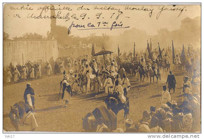 MAROC MARRAKECH CARTE PHOTO ENTREE SULTAN MOULAY YOUSSEF 1918 - Marrakech