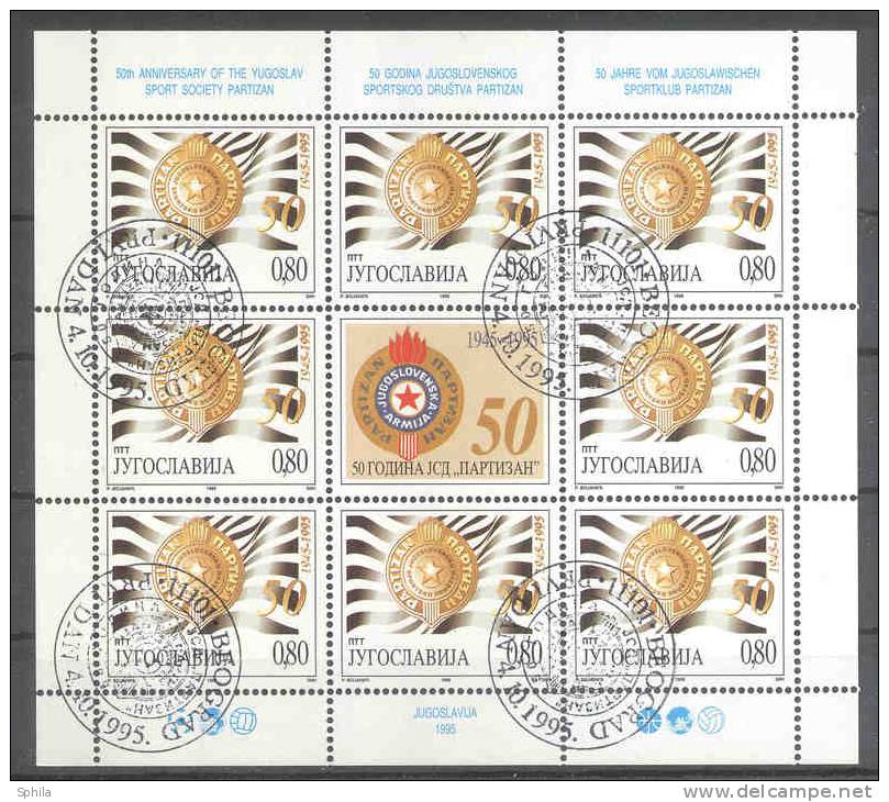 Jugoslawien – Yugoslavia 1995 "Partizan" Sports Association 50th Anniversary Mini Sheet CTO;  Michel # 2735 - Blocks & Sheetlets