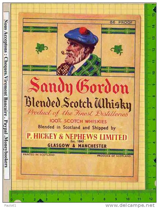 Etiquette De  Blended Scotch WHISKY   Sandy Gordon - Whisky