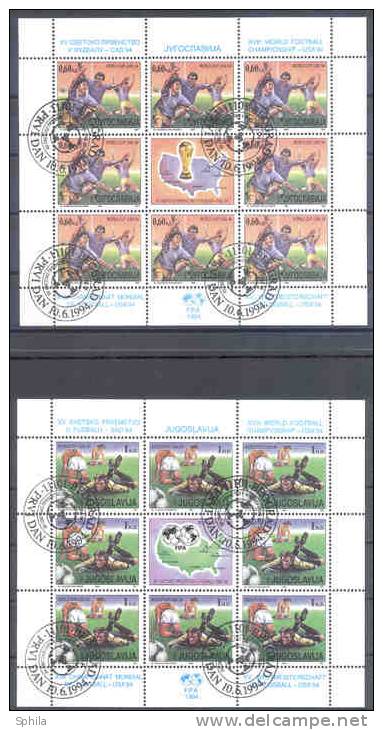 Jugoslawien – Yugoslavia 1994 World Football Championships Mini Sheets CTO; Michel # 2660-61 - Blocks & Sheetlets