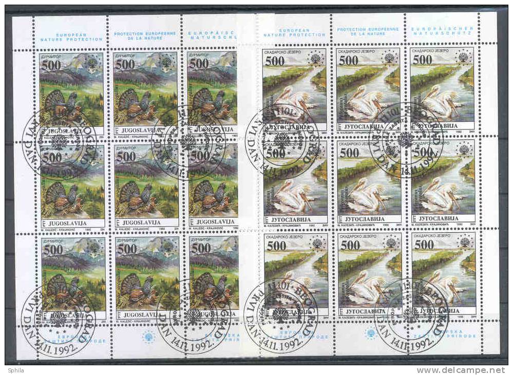 Jugoslawien – Yugoslavia 1992 European Nature Protection Mini Sheets CTO, The Pelican Sheet 2 Separated Perfs In Selvage - Blocks & Sheetlets