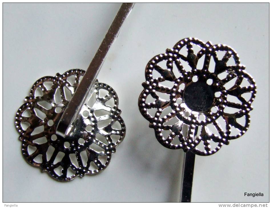 3 Barrette Pince à Cheveux Argentée Avec Estampe 6,3x2cms Environ - Perlas