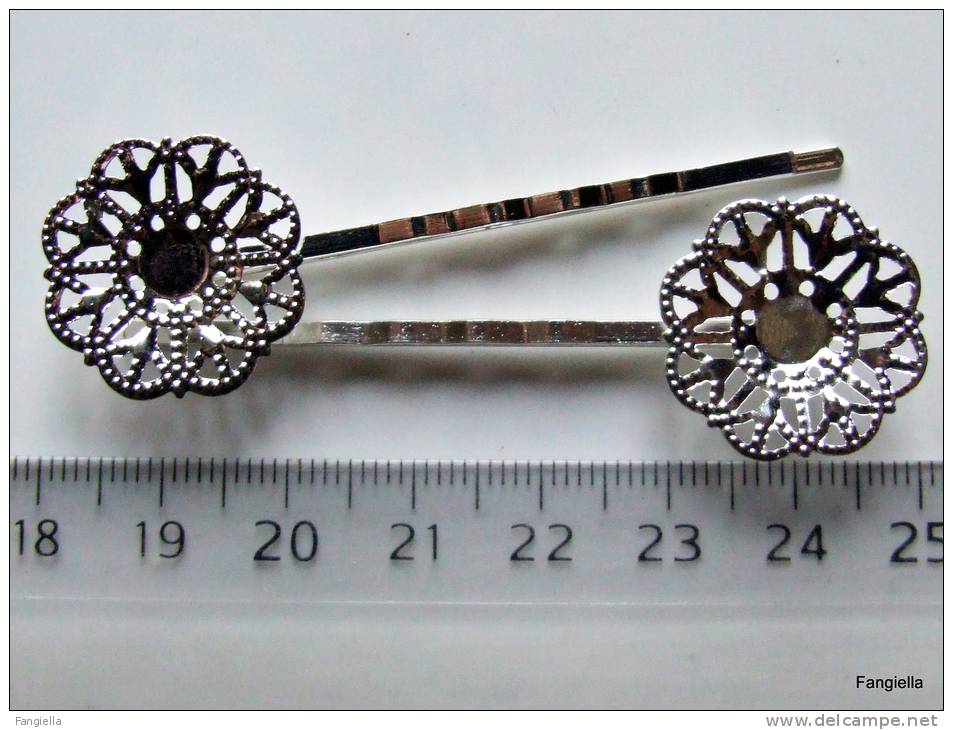 3 Barrette Pince à Cheveux Argentée Avec Estampe 6,3x2cms Environ - Perles