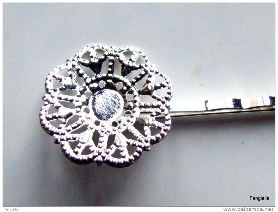 3 Barrette Pince à Cheveux Argentée Avec Estampe 6,3x2cms Environ - Perlas