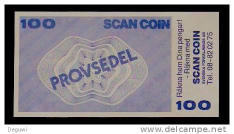 Test Note "SCANCOIN" 100 Units, Beids. Druck, RRRRR, Typ C = 140 X 72 Mm, Mit Rekl., UNC, Sehr Alt! - Svezia