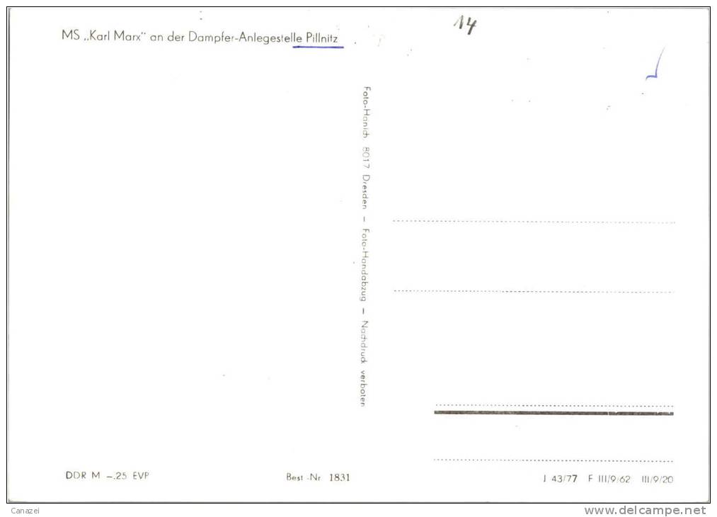 AK Dresden-Pillnitz, MS Karl-Marx An Der Dampferanlegestelle, Ung, Verm 1962 - Pillnitz