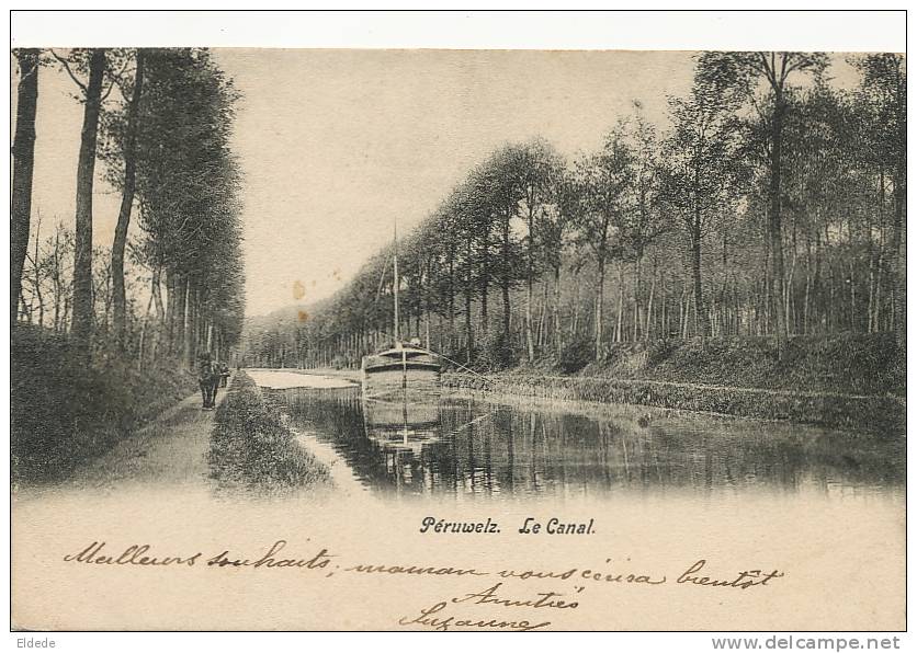 Peruwelz Le Canal Peniche Halage  Timbrée 1904 - Péruwelz