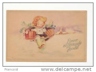 Bonne Et Heureuse Année. Petite Fille, Enveloppe Et Paniers De Fleurs. Signée Mauzan - Mauzan, L.A.