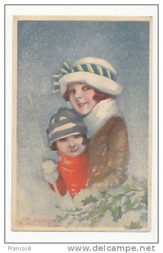 Deux Enfants Dans La Neige, Houx Signée MAuzan - Mauzan, L.A.