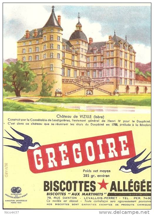 Buvard Biscttes Gregoire Chateau   De  Vizille - Biscottes