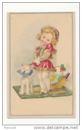 PEtite Fille, Chien, Enveloppe, Panier De Cadeaux, Trèfle. Signée Mauzan - Mauzan, L.A.