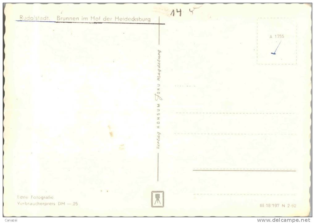 AK Rudolstadt, Brunnen Im Hof Der Heidecksburg, Ung, 1962 - Rudolstadt