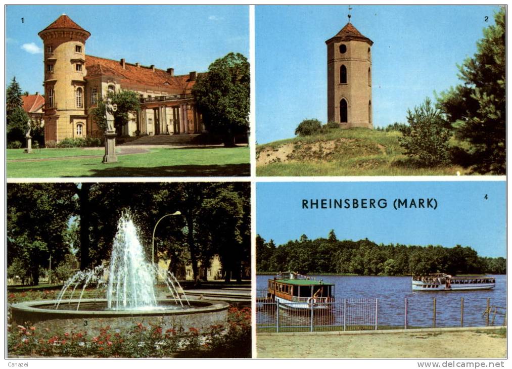 AK Rheinsberg, Schloß, Leuchtturm, Springbrunnen, See, Gel, 1976 - Rheinsberg