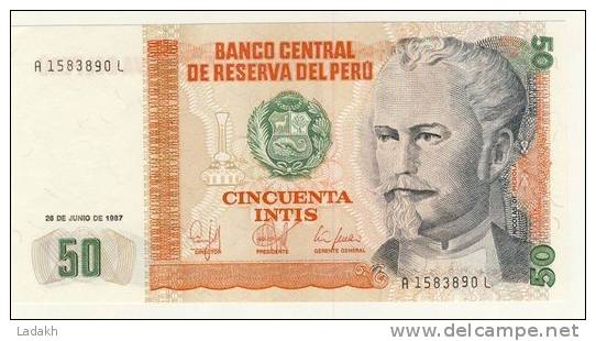 BILLET # PEROU # 1987 # CINCUENTA INTIS  # CINQUANTE INTIS # NEUF #NICOLAS DE PIEROLA - Perú
