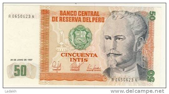 BILLET # PEROU # 1987 # CINCUENTA INTIS  # CINQUANTE INTIS # NEUF #NICOLAS DE PIEROLA - Perú