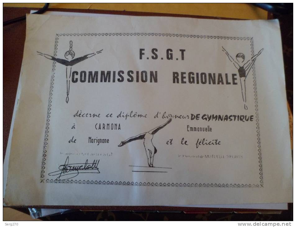 F S G T COMMISSION REGIONALE  F S G T COMMISSION REGIONALE  MARIGNANE DIPLOME SPORT - Diplômes & Bulletins Scolaires