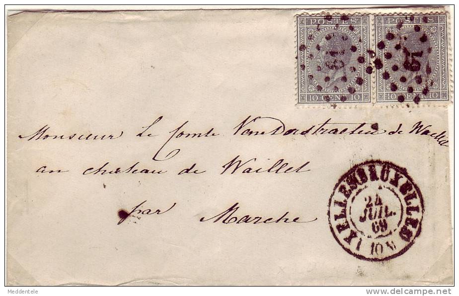 Lettre N°17X2 LP 61 IXELLES 24/07/1869 Vers MARCHE - 1865-1866 Linksprofil