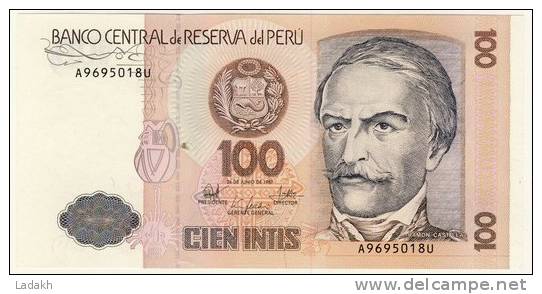 BILLET # PEROU # 1987 #CIEN INTIS  # CENT INTIS # NEUF # RAMON CASTILLA - Pérou