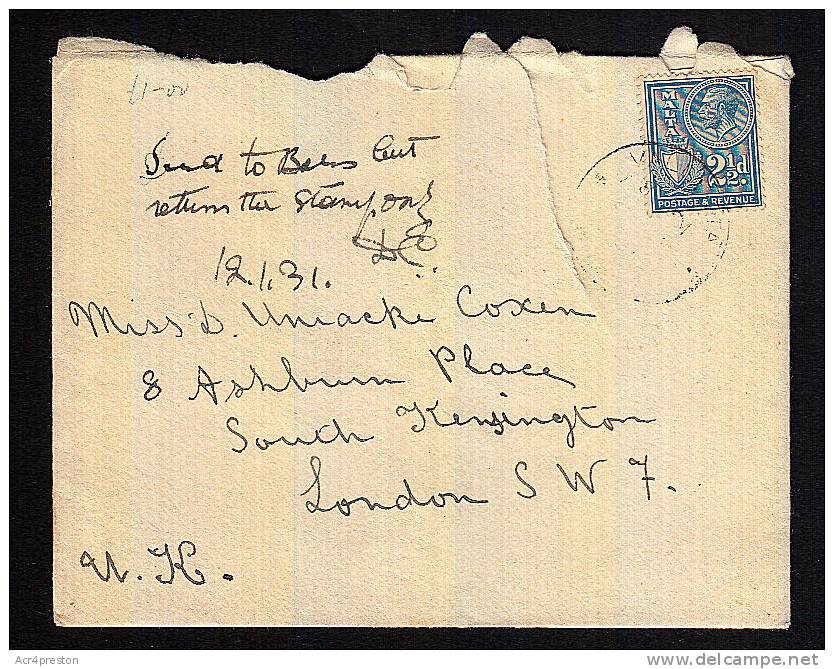 A0169 MALTA 1931, Cover Valetta To UK (tear On Front Cover) - Malta (...-1964)