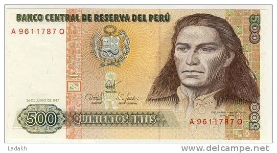 BILLET # PEROU # 1987 # QUINIENTOS INTIS  #  CINQ CENT INTIS # NEUF #JOSE GABRIEL CONDORCANQUI - Peru