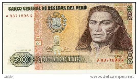 BILLET # PEROU # 1987 # QUINIENTOS INTIS  #  CINQ CENT INTIS # NEUF #JOSE GABRIEL CONDORCANQUI - Pérou