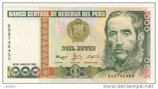 BILLET # PEROU # 1988 # MIL INTIS  # MILLE INTIS # NEUF # MARISCA ANDRES AVELINO CACERES - Perú