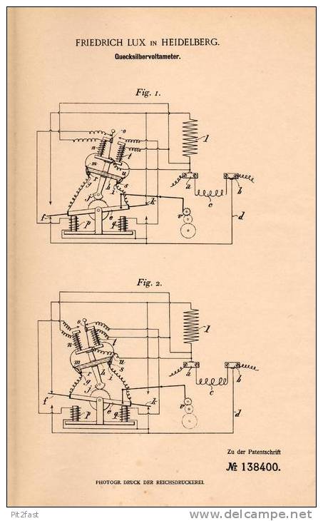 Original Patentschrift - Friedrich Lux In Heidelberg , 1902 , Quecksilber - Voltameter , Elekticität !!! - Historische Dokumente