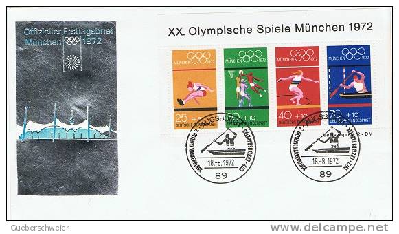 JO72-E/L32 - Allemagne BF 7 neuf** + 3 FDC obl. diff. Munich - Kiel - Augsburg - Jeux Olympiques Munich 1972