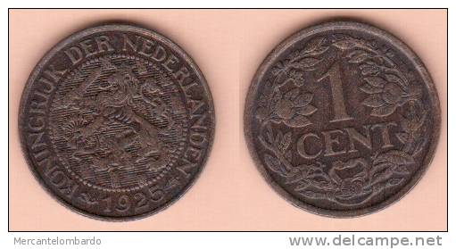 MONETA DA 1 CENTESIMO DEL 1925 OLANDA IN BRONZO CONDIZIONI COME DA IMMAGINE - 1 Centavos