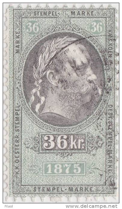 SI53D AUSTRIA OSTERREICH Marche Marca Da Bollo FISCALE MARKE 36 KR 1875 Usata - Fiscale Zegels