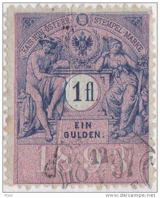 SI53D AUSTRIA OSTERREICH Marche Marca Da Bollo FISCALE STEMPEL MARKE 1 Fl 1893 Usata EIN GULDEN - Revenue Stamps