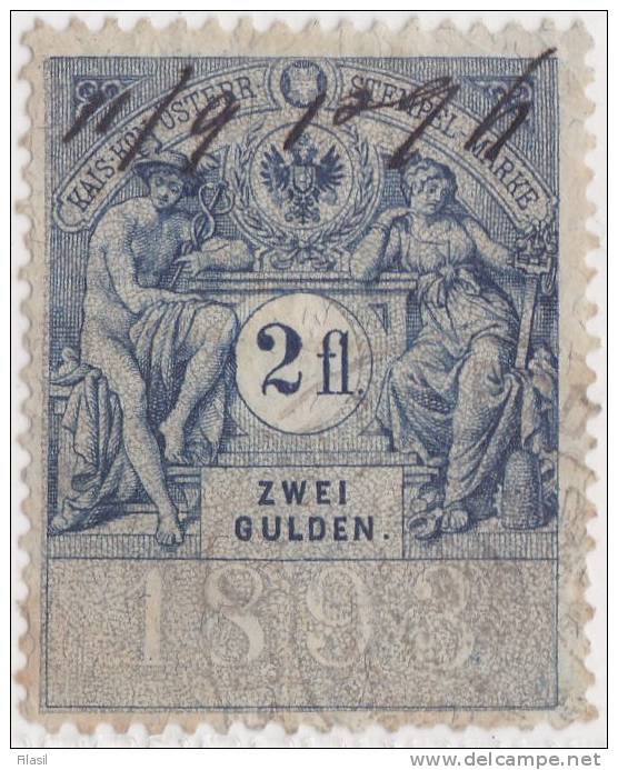 SI53D AUSTRIA OSTERREICH Marche Marca Da Bollo FISCALE STEMPEL MARKE 2 Fl 1893 Usata ZWEI GULDEN - Revenue Stamps