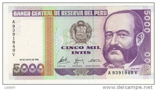 BILLET # PEROU # 1988 # CINCO MIL INTIS  # CINQ MILLE INTIS # NEUF # MIGUEL GRAU - Perú