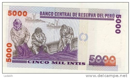 BILLET # PEROU # 1988 # CINCO MIL INTIS  # CINQ MILLE INTIS # NEUF # MIGUEL GRAU - Peru