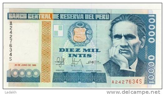 BILLET # PEROU # 1988 # DIEZ MIL INTIS  # DIX MILLE INTIS # NEUF # CESAR VALLEJO - Peru