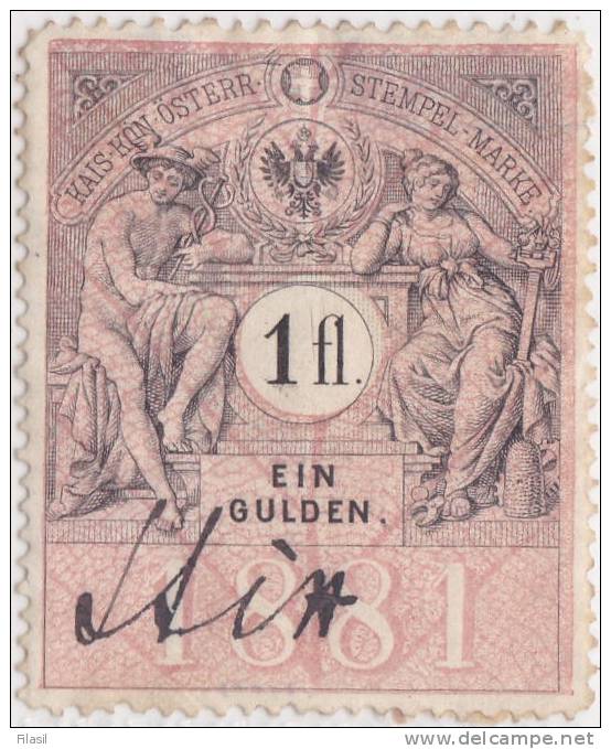 SI53D AUSTRIA OSTERREICH Marche Marca Da Bollo FISCALE STEMPEL MARKE 1 Fl 1881 Usata EIN GULDEN - Revenue Stamps