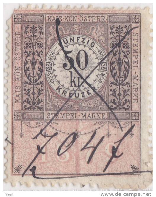 SI53D AUSTRIA OSTERREICH Marche Marca Da Bollo FISCALE STEMPEL MARKE 50 KR. 1879 Usata - Revenue Stamps