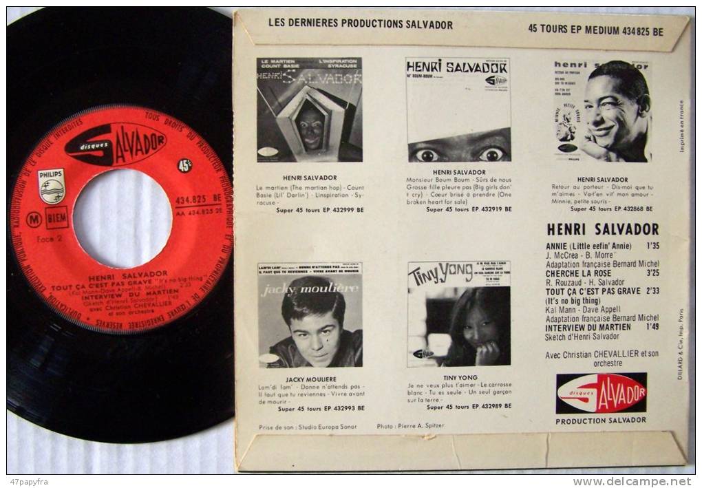 Henri SALVADOR RARE 45T EP Annie / Tout ça C'est Pas Grave M / EX+   Parfait état - 45 T - Maxi-Single