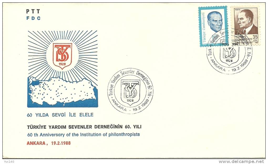 Turkey; Special Postmark 1988 60th Anniv. Of The Institution Of Philanthropists - FDC