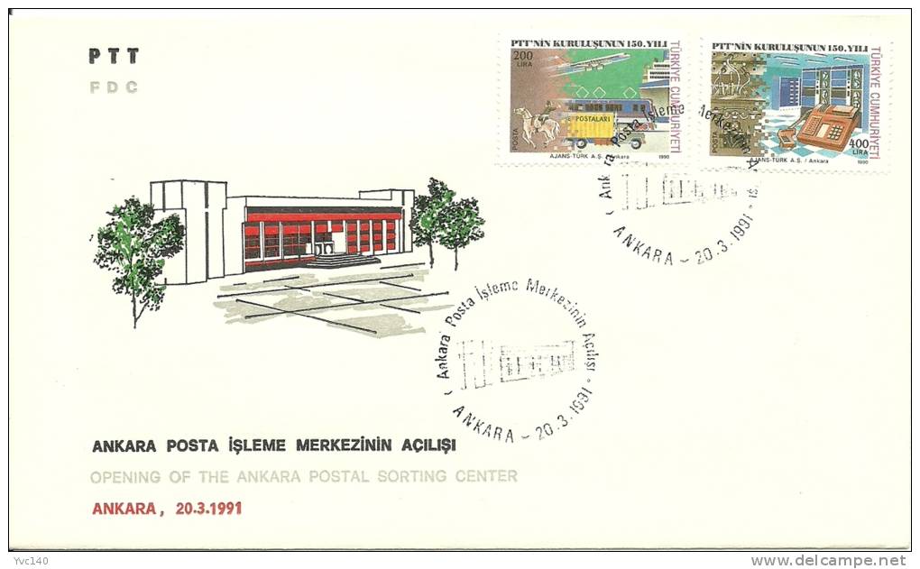 Turkey; Special Postmark 1991 Opening Of The Postal Sorting Center, Ankara - FDC