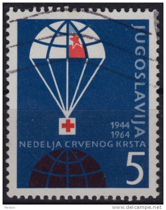 1960's Yugoslavia - Parachute Parachuting + Red Cross + FLAG - USED - Parachutisme