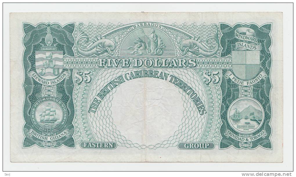 British Caribbean Territories 5 Dollars 1956 VF++ P 9b  9 B - Caribes Orientales