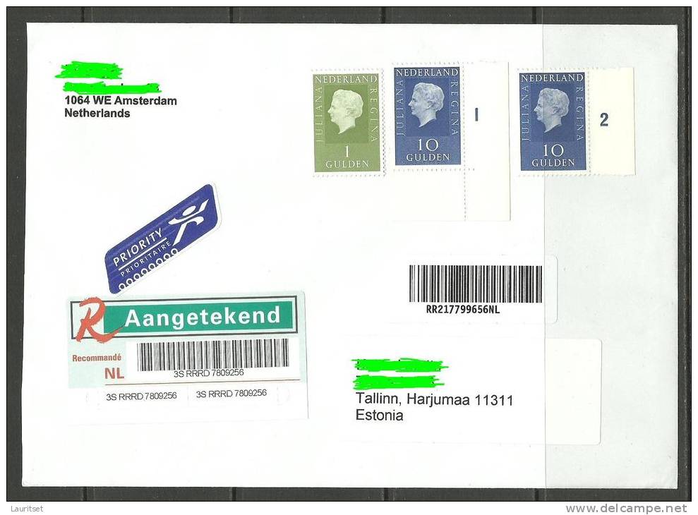 NEDERLAND NETHERLANDS Niederlande 3 Stamps Unused 21 Gulden To Estonia Estland - Covers & Documents