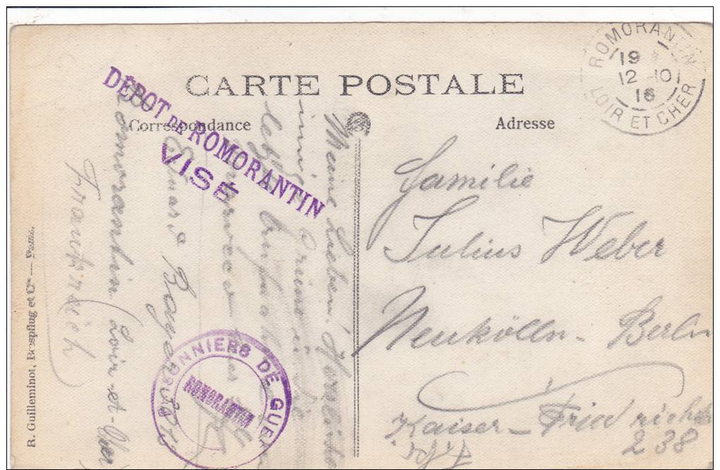 Romorantin Prisonniers De Guerre Kriegsgefangene CACHET !!!!!!!!!!! - Romorantin