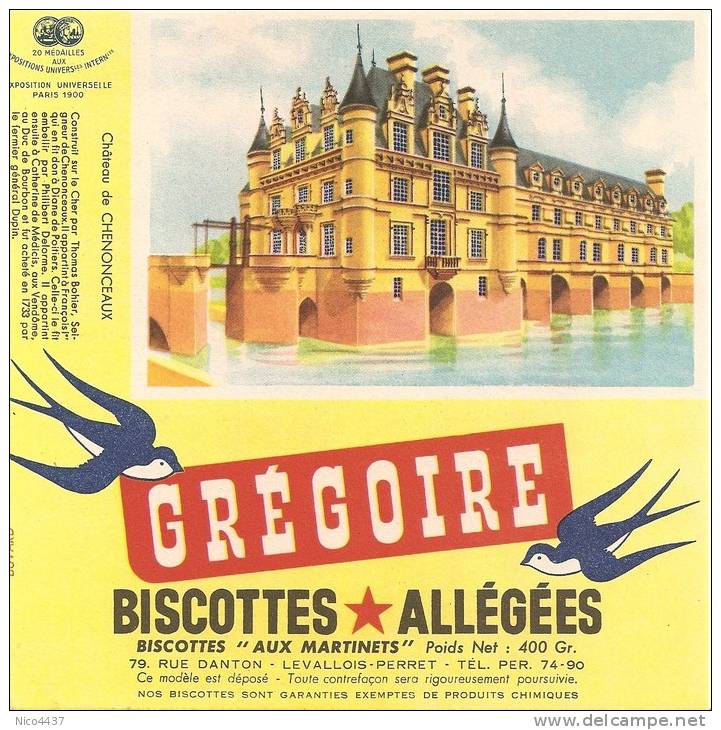 Buvard Biscottes Gregoire Chateau De Chenonceaux - Biscottes