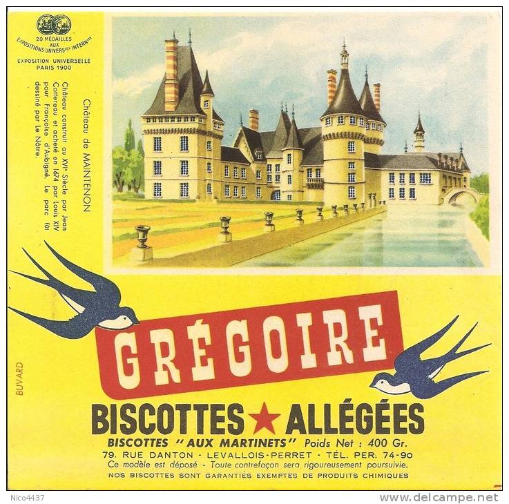 Buvard Biscottes Gregoire Chateau De Maintenon - Biscottes